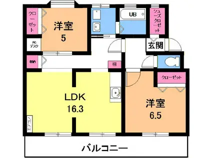 ファミール柏原(2LDK/2階)の間取り写真