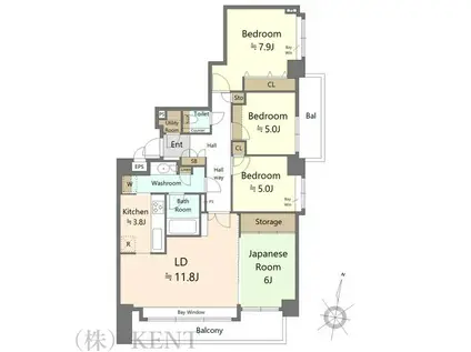 円山3条シティハウス(4LDK/3階)の間取り写真