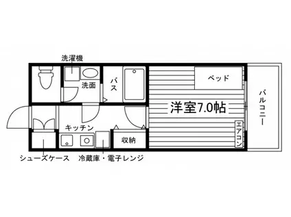 学生会館 SS.FLAT西宮北口(1K/2階)の間取り写真
