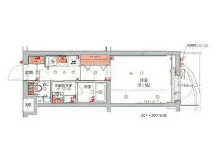ハーモニーレジデンス新宿ザノース(1K/2階)の間取り写真