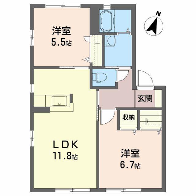 メゾンボヌールII A棟(2LDK/1階)の間取り写真