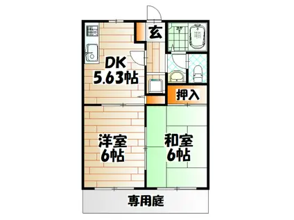 ビーライン中井口II(2DK/1階)の間取り写真