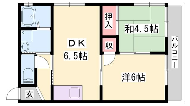 野里ハイツ(2DK/4階)の間取り写真