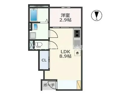 玉名市六田アパート(1LDK/1階)の間取り写真