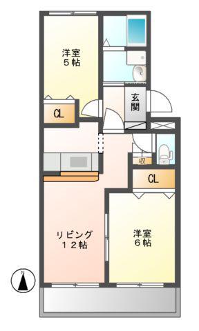 グレイスヴィラ(2LDK/2階)の間取り写真