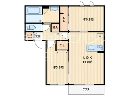 ラフレ仲道H(2LDK/1階)の間取り写真