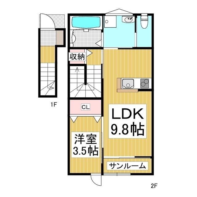 千曲シモンド(1LDK/2階)の間取り写真