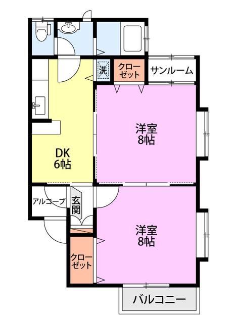 メゾンドソレイユ(2DK/2階)の間取り写真