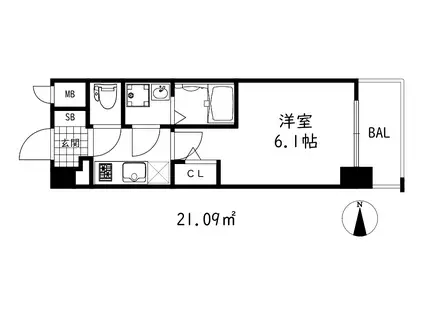 シオンコウベベイサイド(1K/7階)の間取り写真