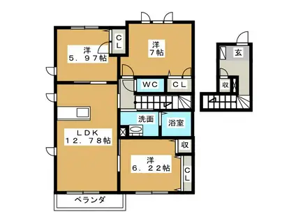 グランドール吉田(3LDK/2階)の間取り写真