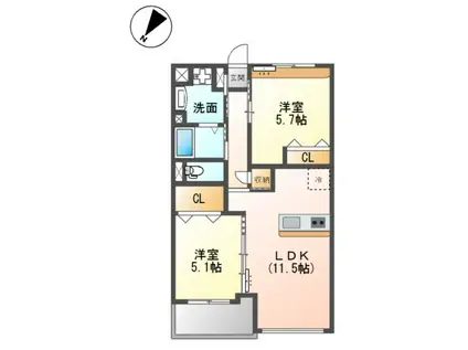 PRESTIGE DEL 西海岸(2LDK/2階)の間取り写真