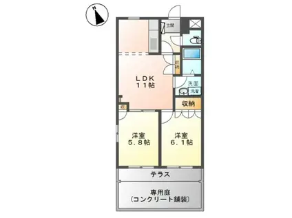 グランドウルス中島(2LDK/1階)の間取り写真