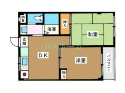 ラ・メール岡野(2DK/2階)の間取り写真