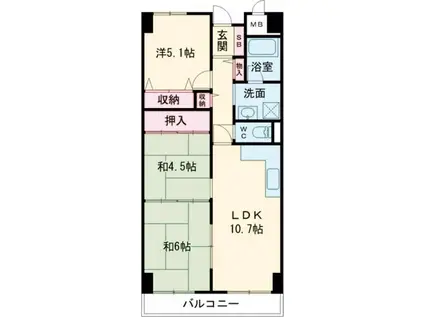 ファミール南大阪(3LDK/5階)の間取り写真