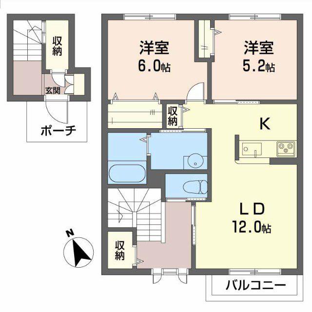 シャーメゾン紀伊(2LDK/2階)の間取り写真
