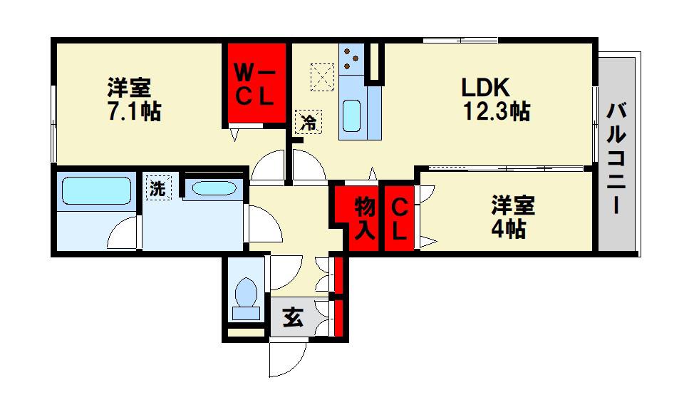 アトレ西折尾(2LDK/1階)の間取り写真