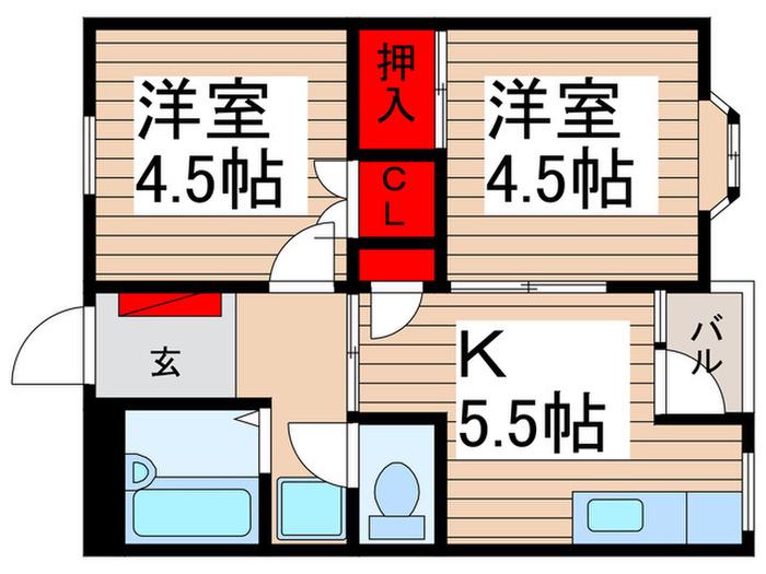テラスルート16(2K/2階)の間取り写真