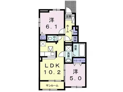 カーサ コリーナI(2LDK/1階)の間取り写真