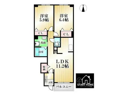 ロータス南島田D(2LDK/1階)の間取り写真