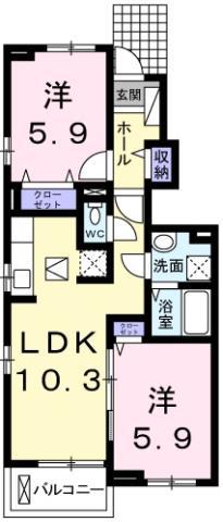 コンフォーティア鮎喰(2LDK/1階)の間取り写真
