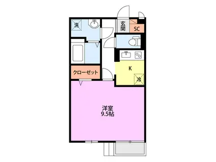 ルピナスII(1K/1階)の間取り写真