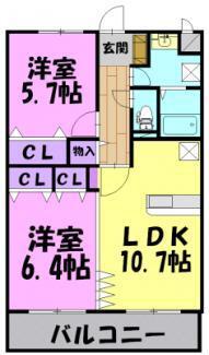 サイプレスガーデン2(2LDK/3階)の間取り写真