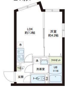レピュア小石川レジデンス(1LDK/5階)の間取り写真