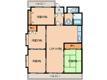 ライフモア久留米(4LDK/5階)の間取り写真