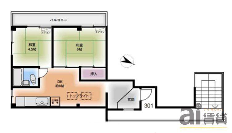 コーポ上山口(2DK/3階)の間取り写真