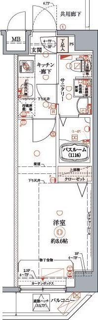 クレヴィスタ豊洲ベイサイド(1K/4階)の間取り写真