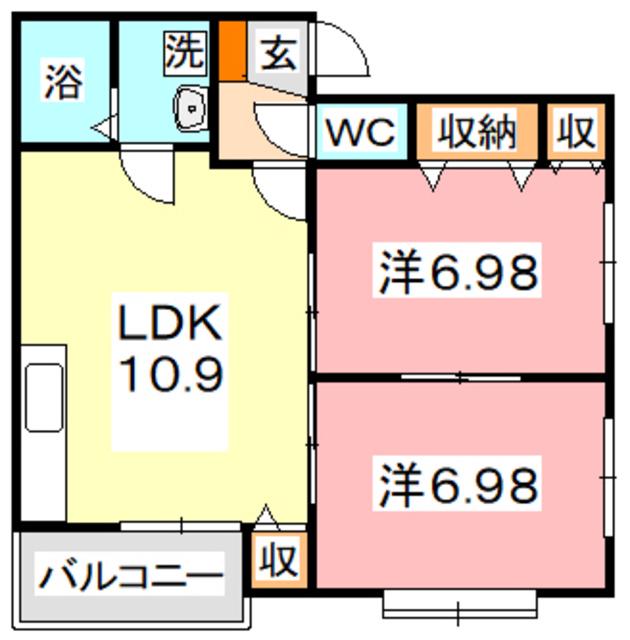 オアシス参番館(2LDK/2階)の間取り写真
