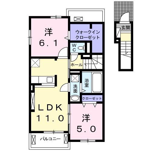 エスポワール C(2LDK/2階)の間取り写真