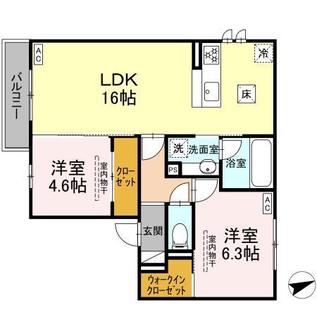 ディーソルビア石塚町 B(2LDK/1階)の間取り写真