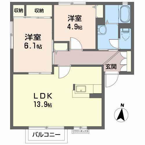 パーク荒井B(2LDK/2階)の間取り写真