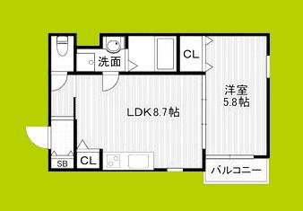 ベリッシモ蛍池(1LDK/2階)の間取り写真