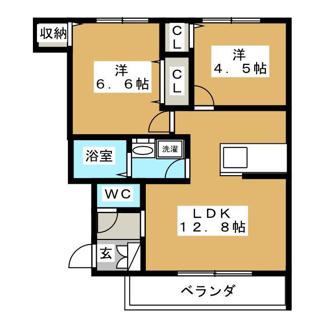 フローラなでしこ B(2LDK/1階)の間取り写真