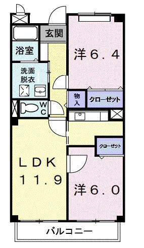 グランセレッソ弐番館(2LDK/2階)の間取り写真