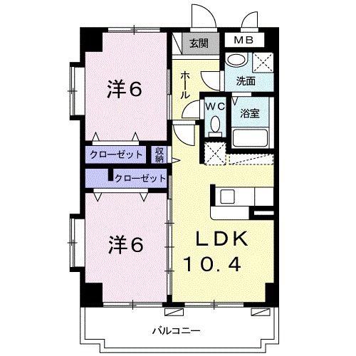 コートドオール パレス(2LDK/8階)の間取り写真
