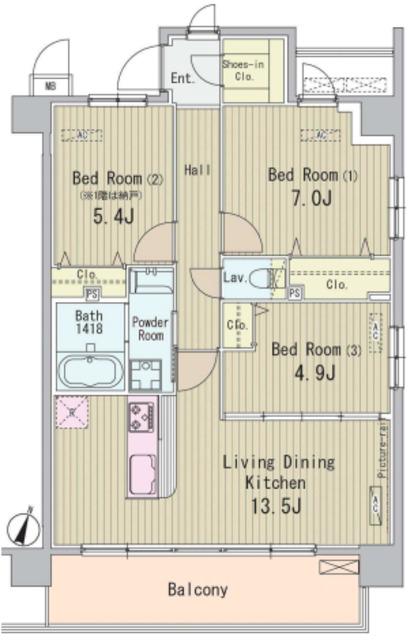 HIGASHIKOMATSUGAWA APARTMENT(3LDK/2階)の間取り写真