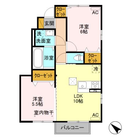 ワイ・ヴィクトワール(2LDK/1階)の間取り写真