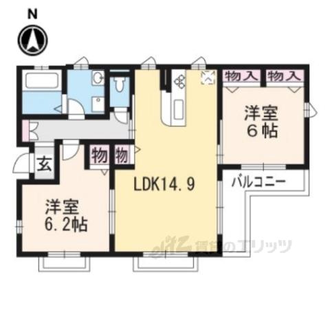 地下鉄烏丸線 丸太町駅(京都市営) 徒歩5分 3階建 築9年(2LDK/2階)の間取り写真