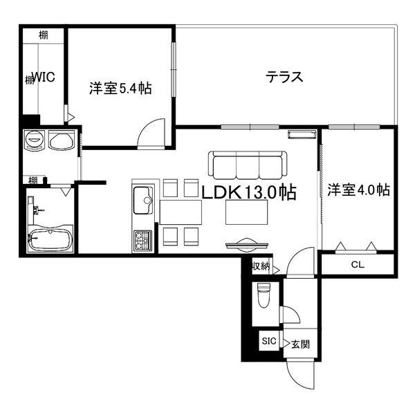 ブランシャール西線11条HD(2LDK/1階)の間取り写真