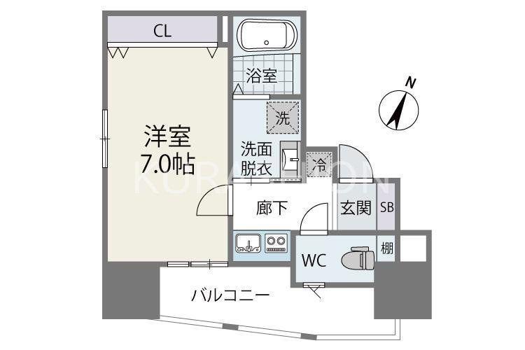 サニークレスト渡辺通(1K/8階)の間取り写真