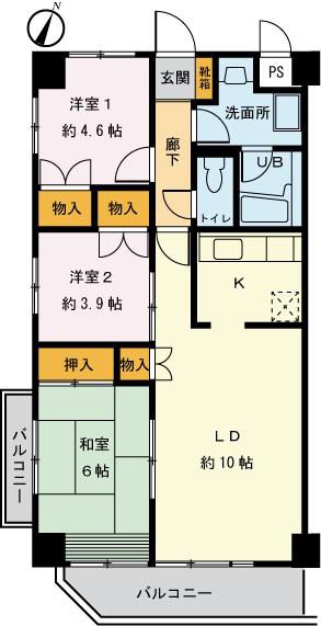 ディアコート(3LDK/2階)の間取り写真