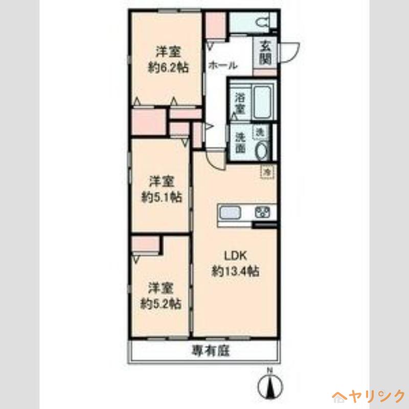 HEIM MAISON 庄内通駅東 D棟(3LDK/1階)の間取り写真