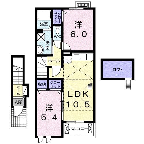 ソレアード ミキB(2LDK/2階)の間取り写真