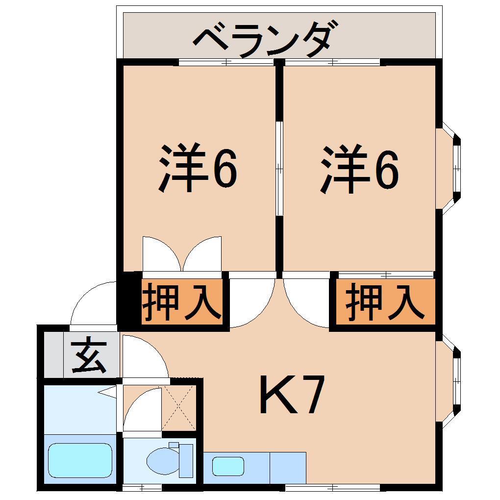 ヤナハイツ(2DK/2階)の間取り写真