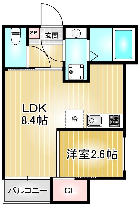 R-SMART尾頭橋(1LDK/3階)の間取り写真