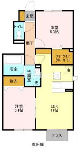 カサヴェールⅠ(2LDK/1階)の間取り写真