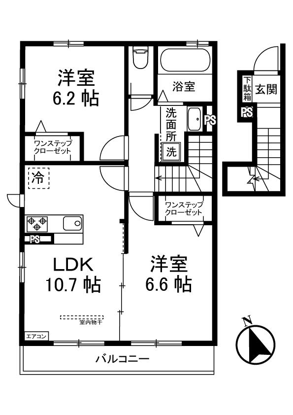 フーヴェル岡上I(2LDK/2階)の間取り写真